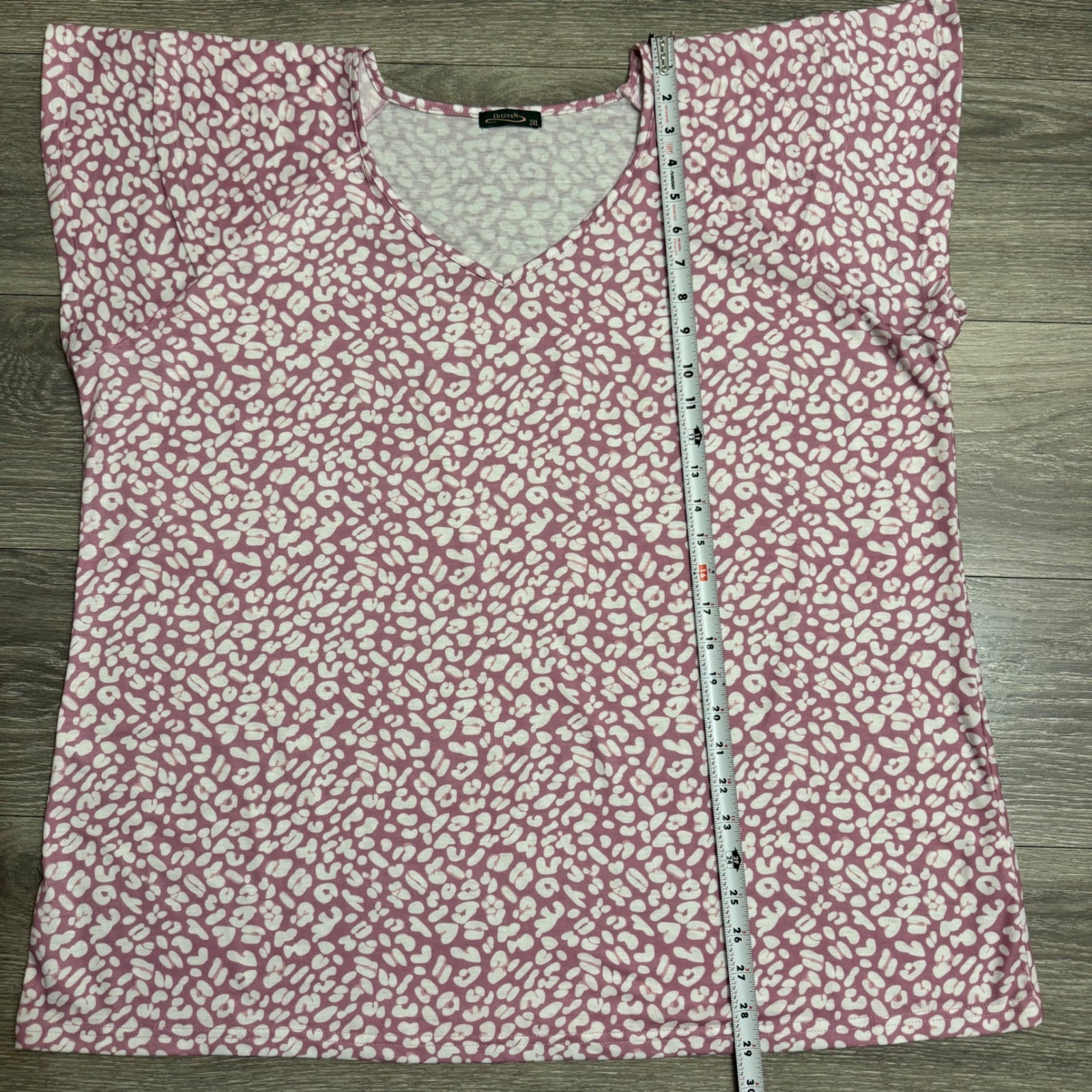 Ofeefan Womens Tunic Top 3XL Pink Leopard Animal Print V-Neck Short Sleeve Comfy