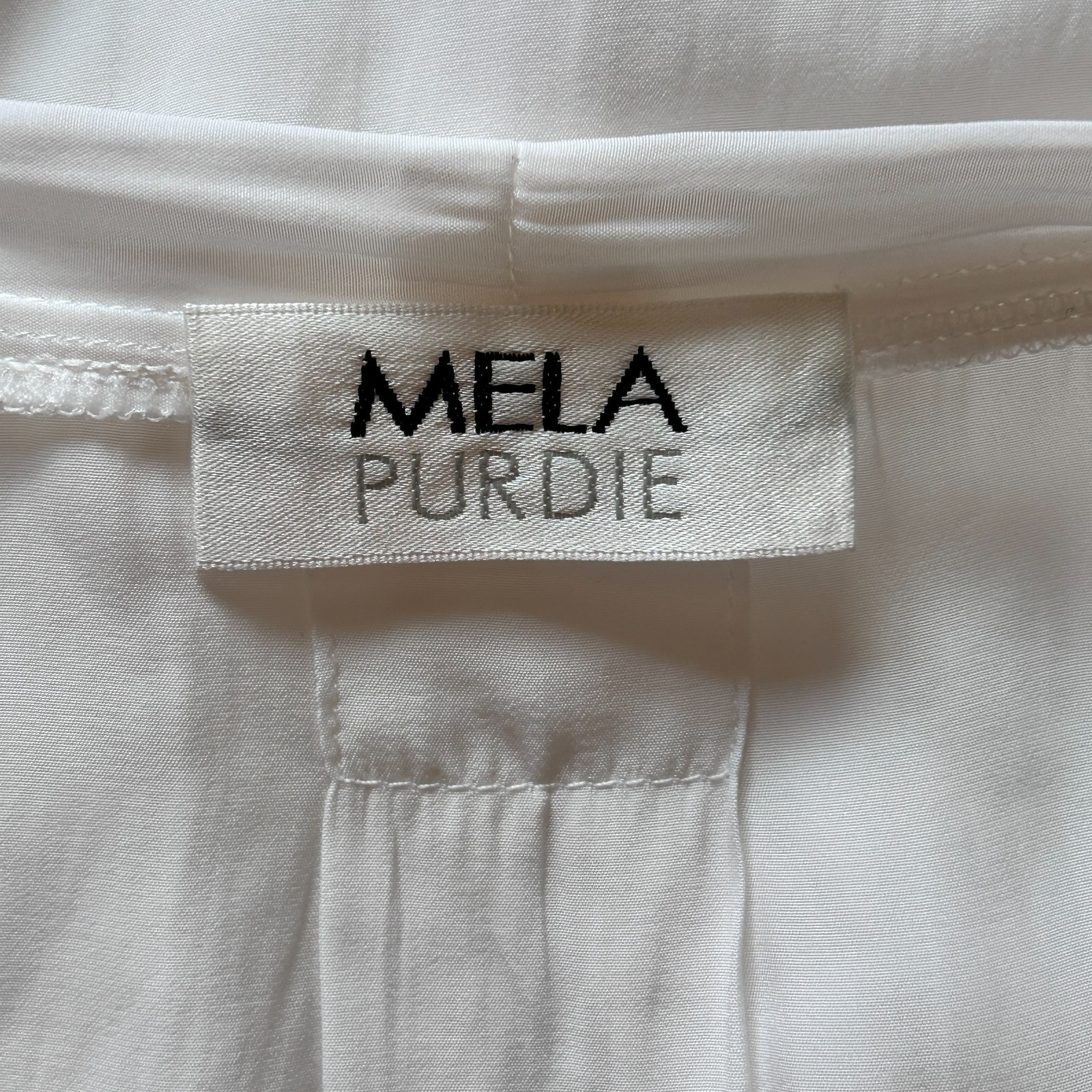 Mela Purdie Top Women AU 16 White Bell Sleeve Relaxed Fit Technical Polyester