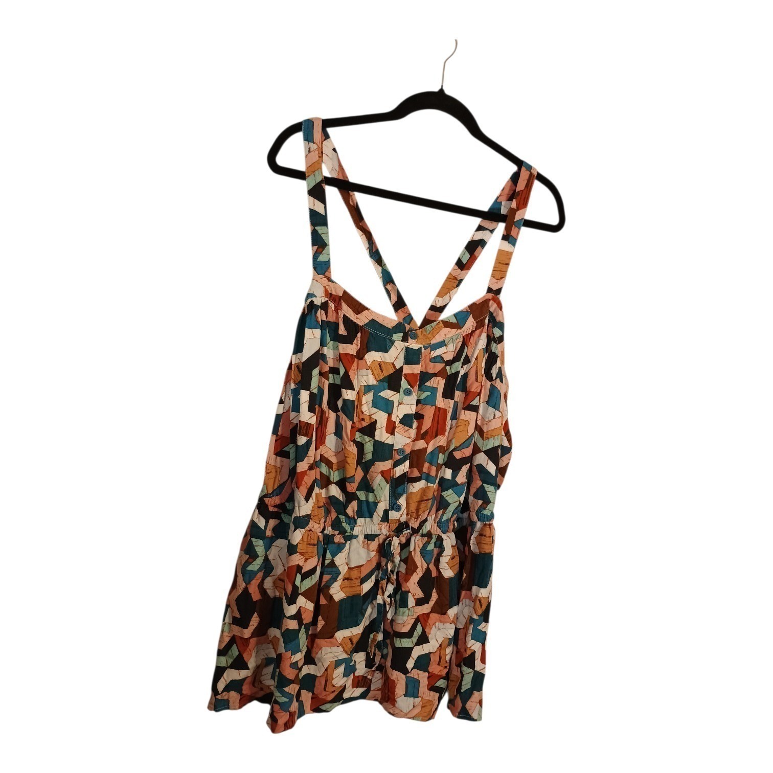 Lane Bryant Geo Print Peplum Cross Strap Back Tank Faux Button Front Plus Siz 28