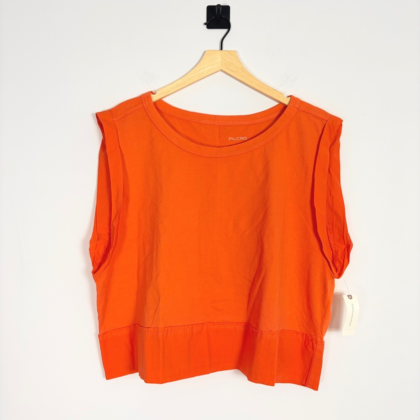 PILCRO Roll Sleeve Boxy Tank Orange Sleeveless Cropped T Shirt Top Size Large