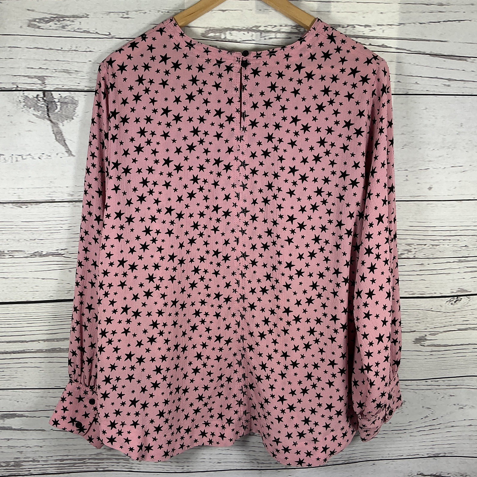 Marks & Spencer Top Size 18 Pink with Black Star Print Round Neck Long Sleeves