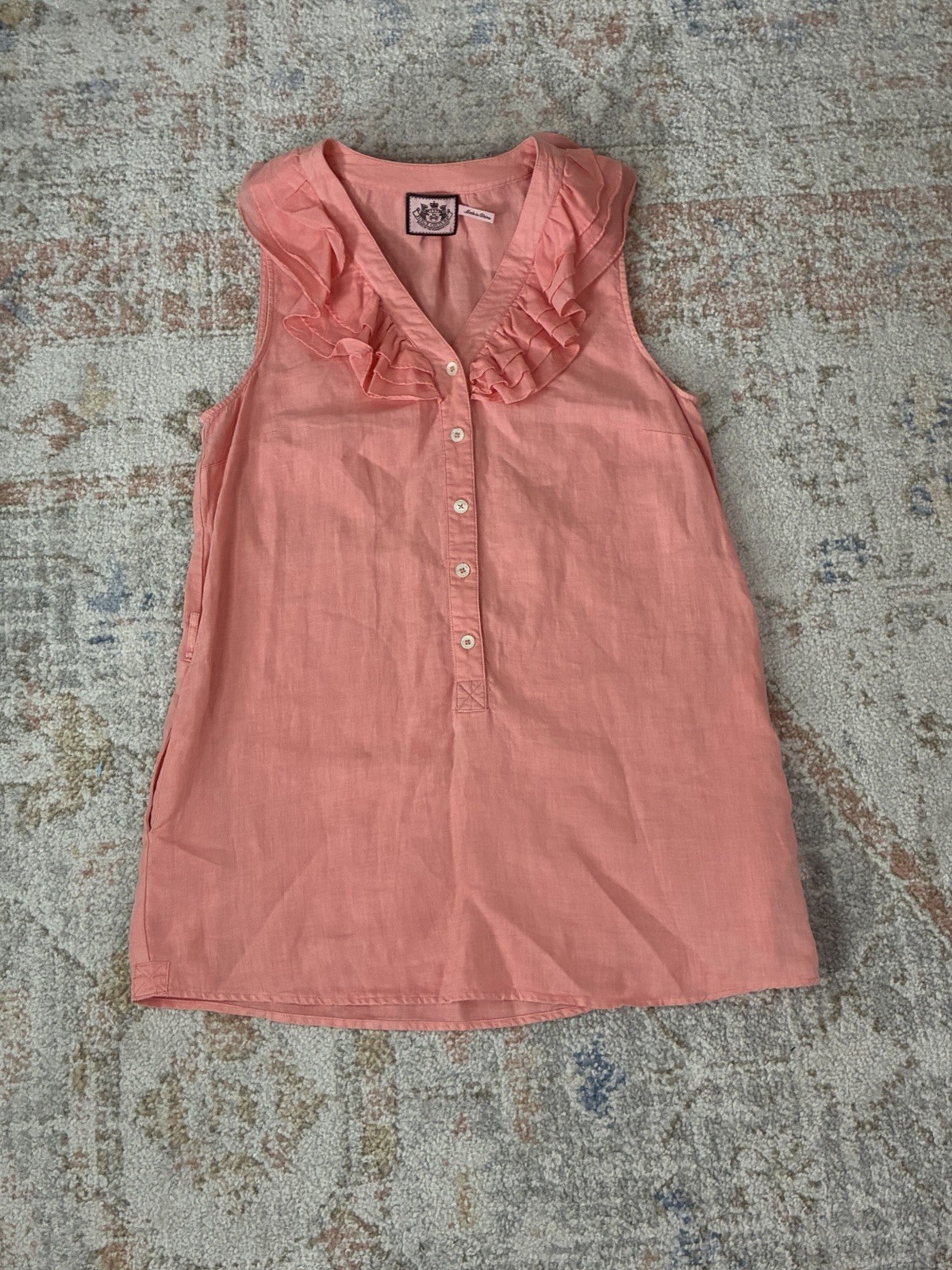 Juicy Couture Vintage Y2K Coral Pink Linen Ruffle Tunic Dress Top Sz 2
