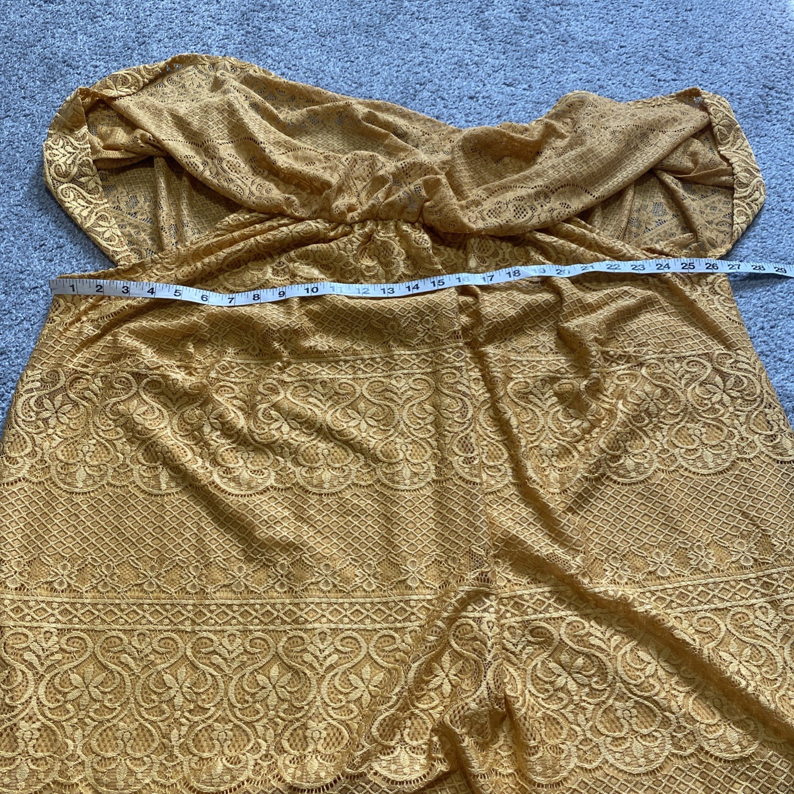 Catherines 3X Spring Top Off Shoulder Lace Ruffle Harvest Gold Stretch Boho