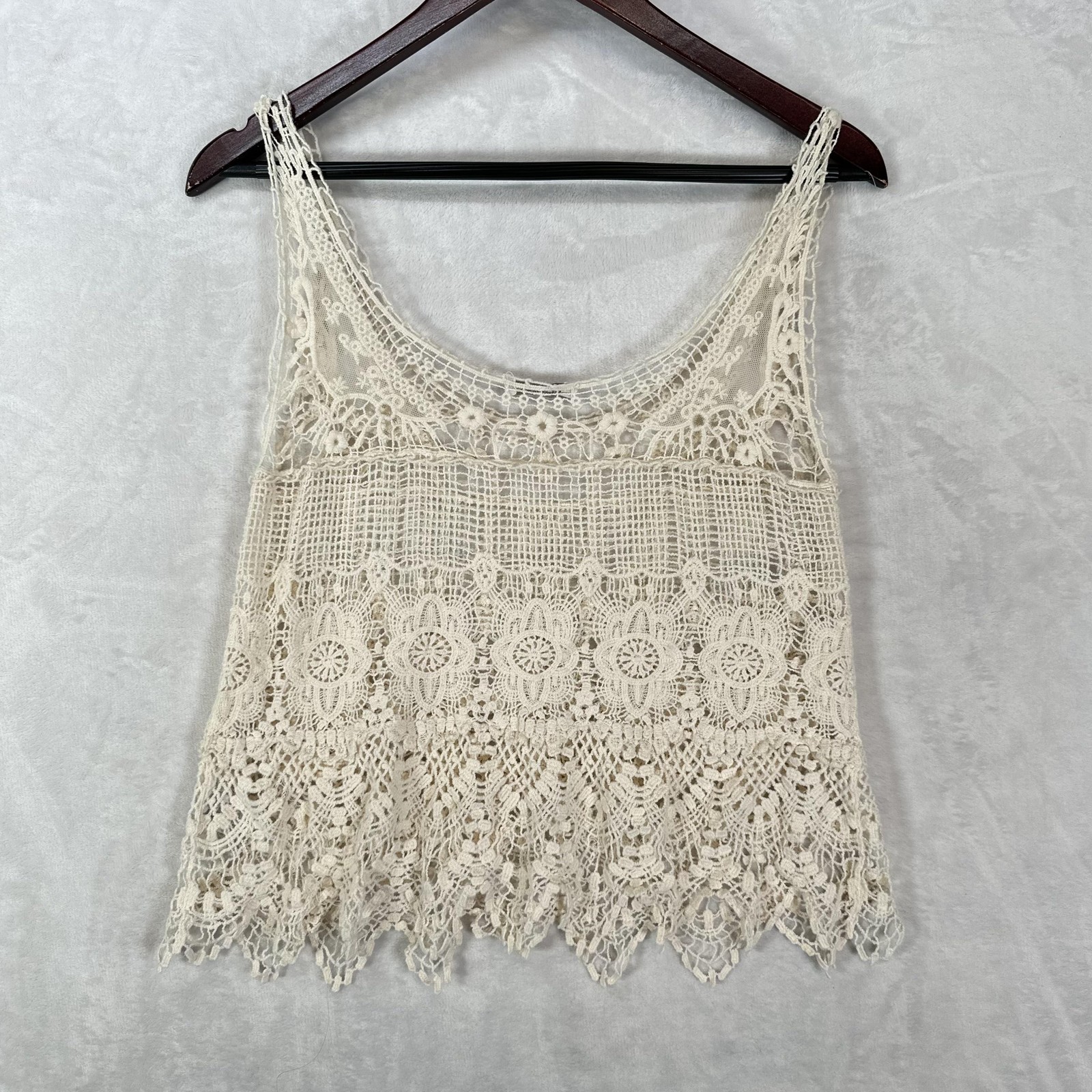 DELiA*s Tank Top Juniors S Cream Crochet Floral Scoop Neck Sheer Cropped
