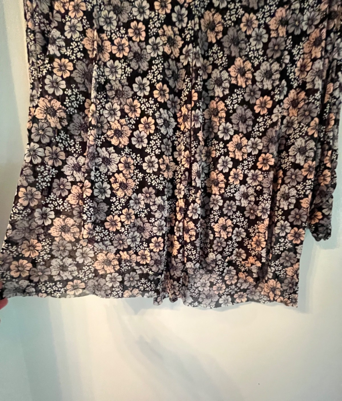 Alfani Black Grey Blue Pink Floral Long Sleeve Sheer Layered Top Blouse Career M