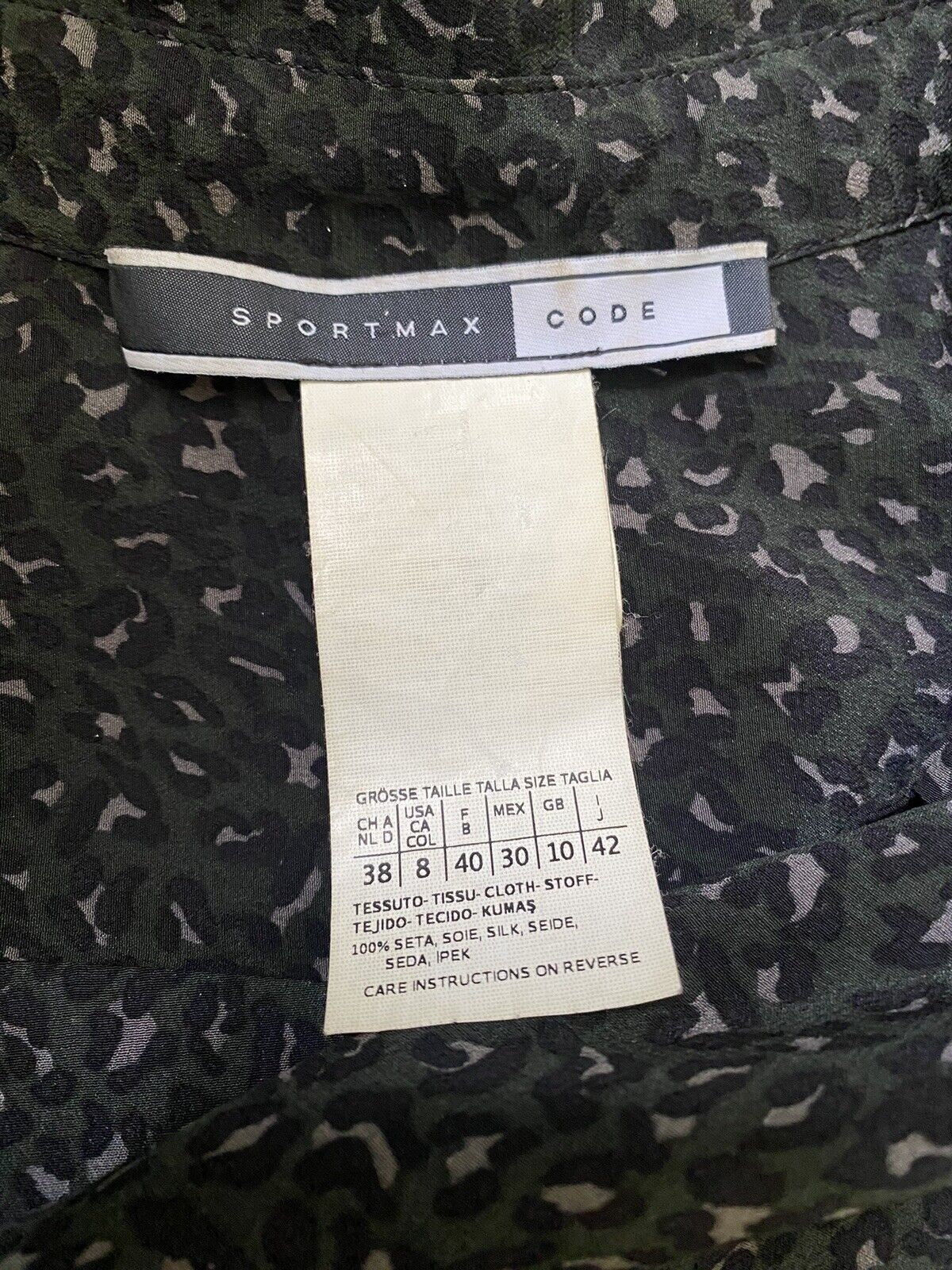 Sportmax Code Silk Top Blouse Shirt Sleeveless Black Gray Button V Neck Flare 8