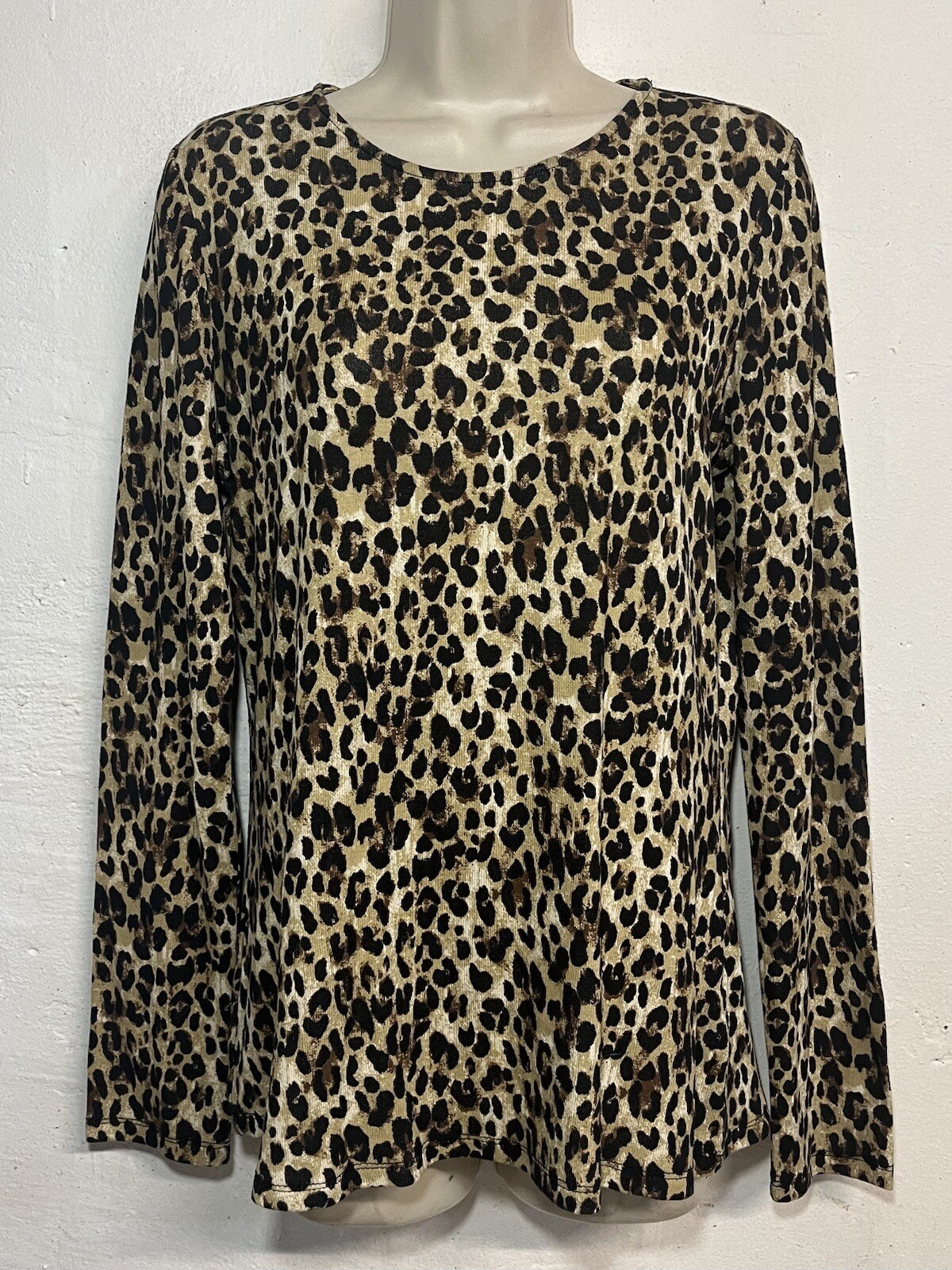 NWT Gibson Small Knit Top Brown Animal Print Long Sleeve Round Neck Top