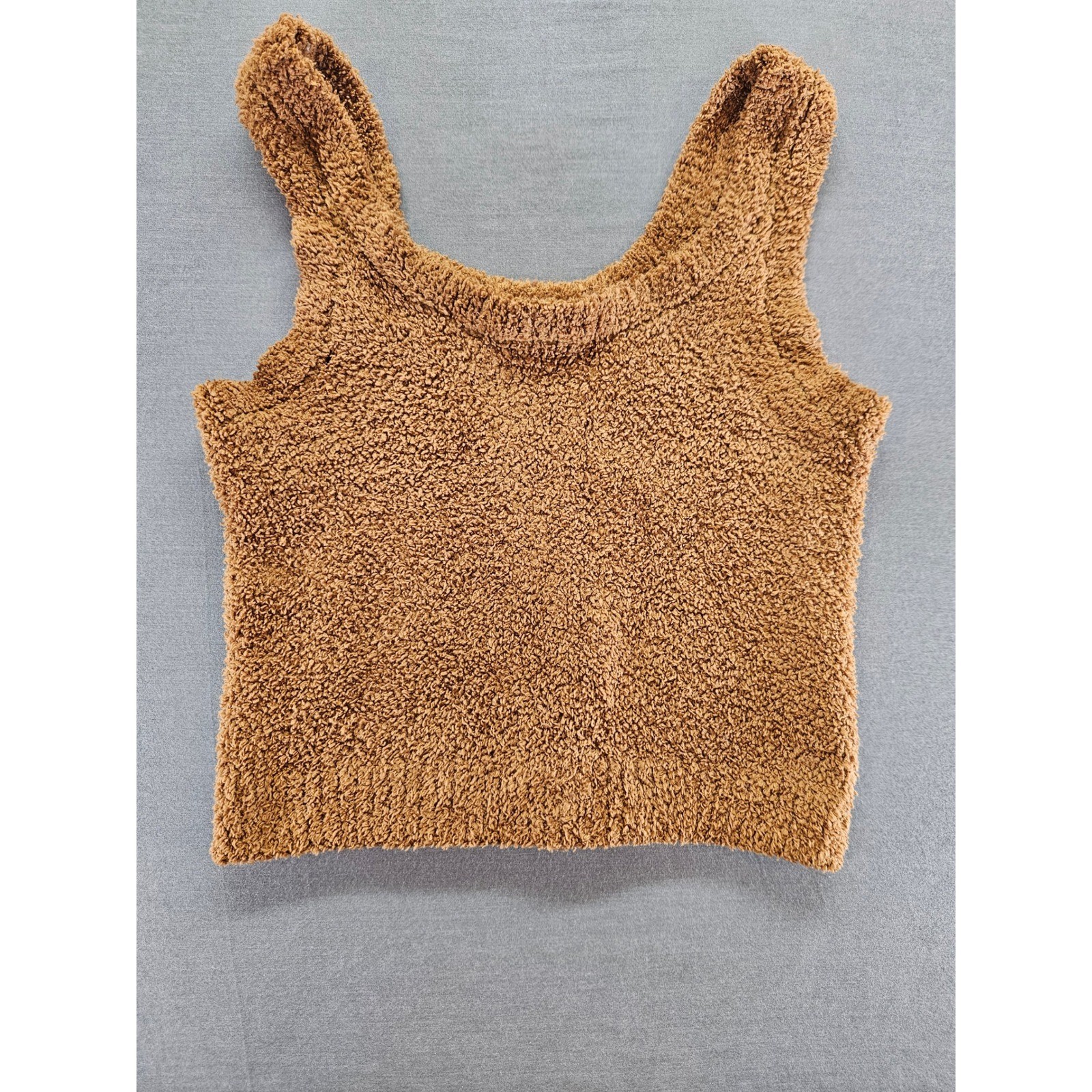 Hazel Moon Brown Fuzzy Knit Tank Top Sleeveless Boucle Crop Top Womens Medium