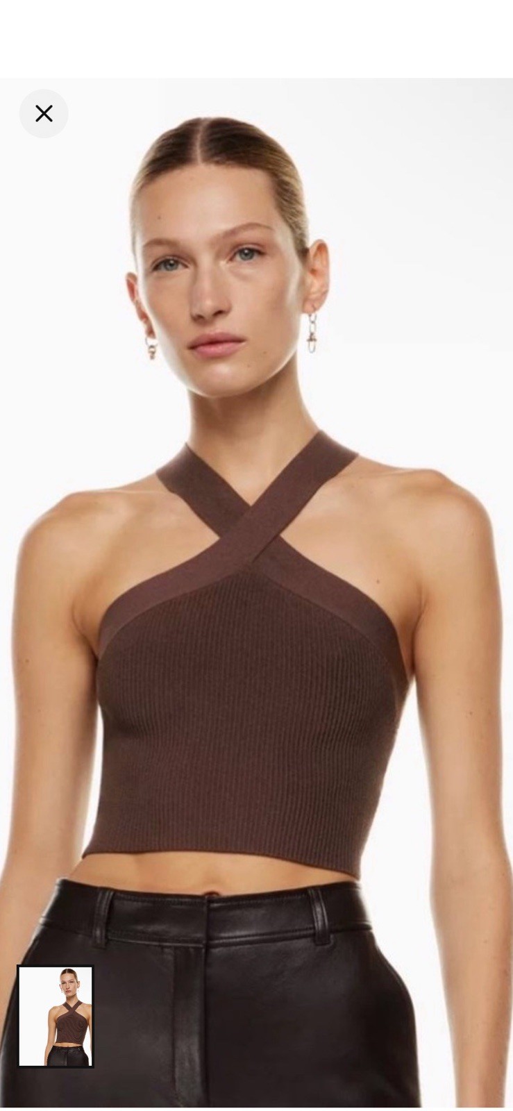 Aritzia Babaton Sculpt Criss Cross Brown Cropped Tink Top Size M