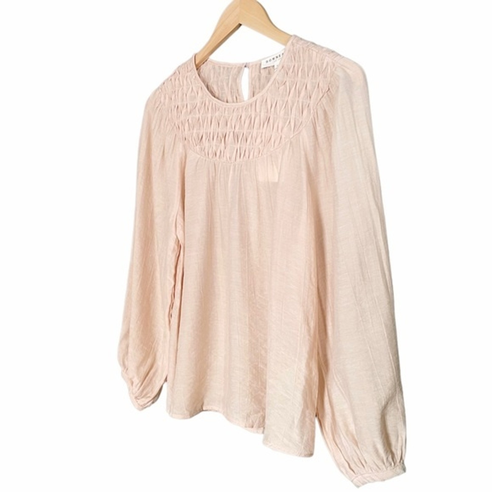 NWT DownEast Pleated Yoke Long Sleeve Blouse Light Beige Blush Size Small NEW
