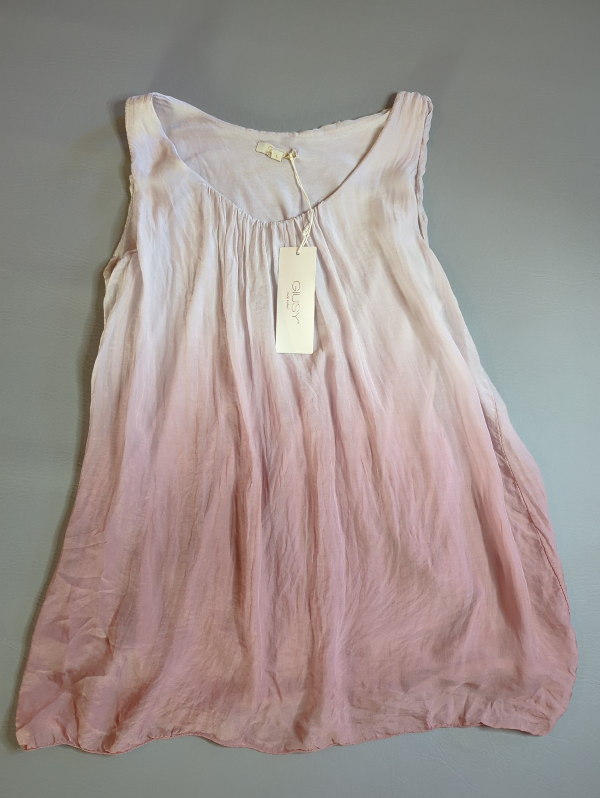Giusy Tank Top Womens S 100% Silk Lined Hi/Low Hem Flowy Feminine Ombre Pink