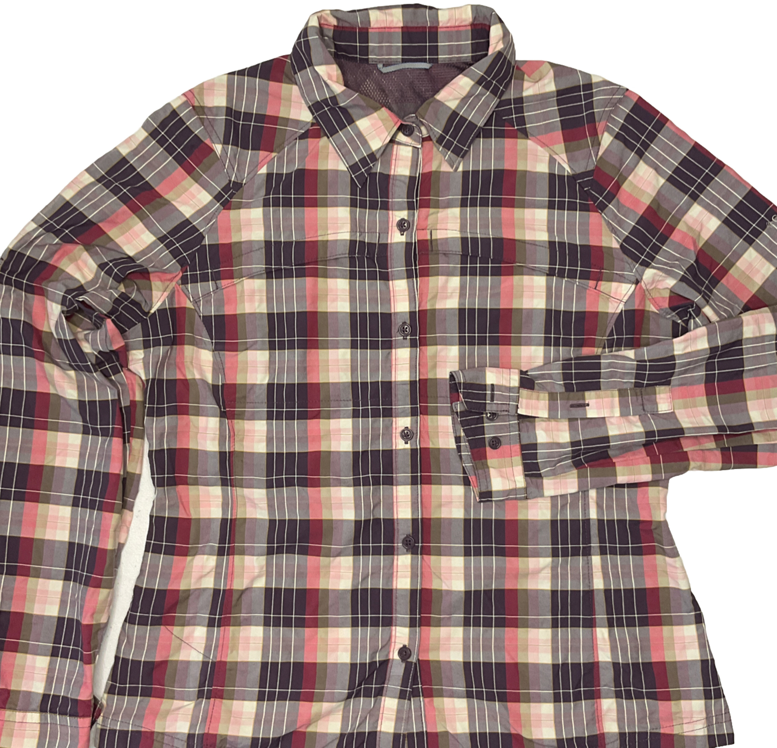 Columbia Shirt Women M Vented Long Sleeve Plaid Check Zip Pockets Button Front