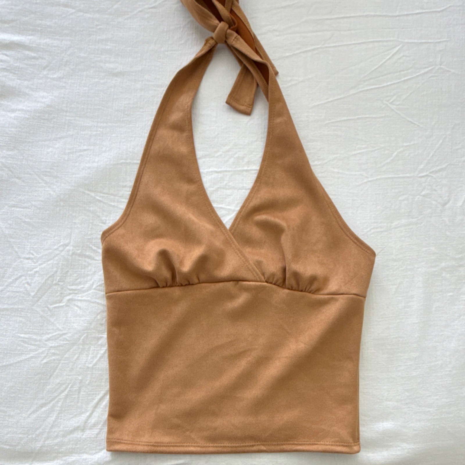 Just Polly Halter Tie Cropped Tank Top Brown Sleeveless Solid J22580T S