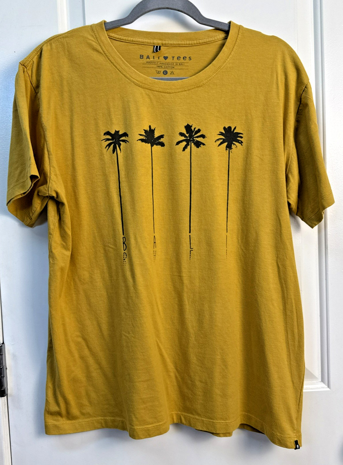 Love Bali Tees Women’s T-Shirt Bali Palms Beach Awesome Vacation Tee Mustard Lg
