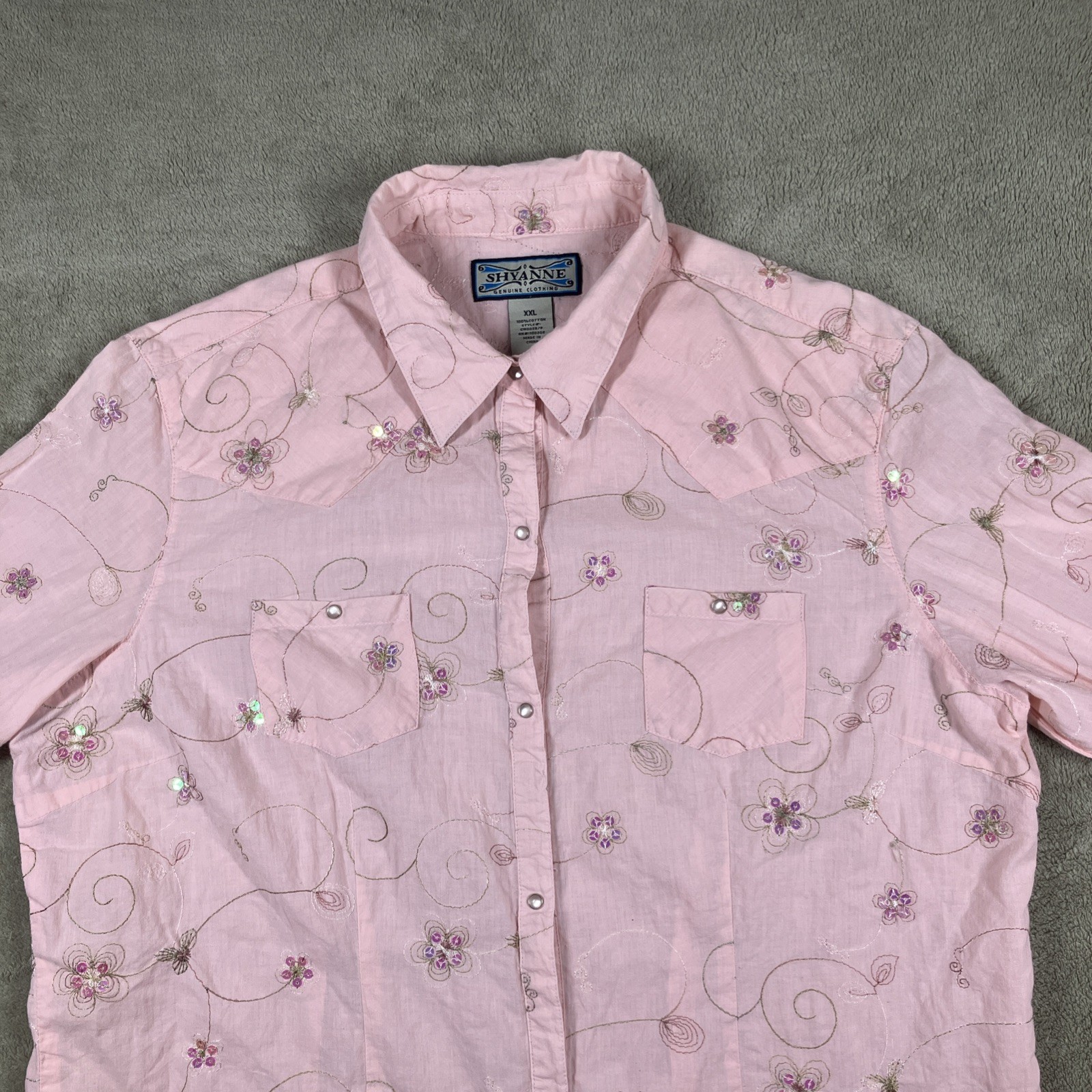 Shyanne Embroidered Western Pearl Snap Shirt 2X Floral Sparkle Cowgirl Rodeo