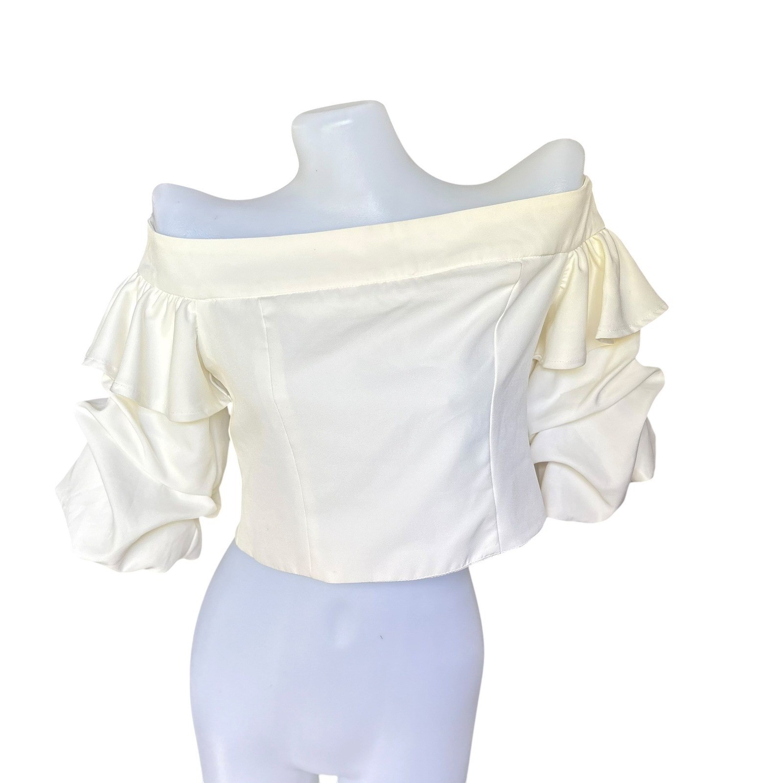 Akira Cream Off Shoulder Ruffle Sleeve Crop Top Ivory Coquette Soft Girl Med