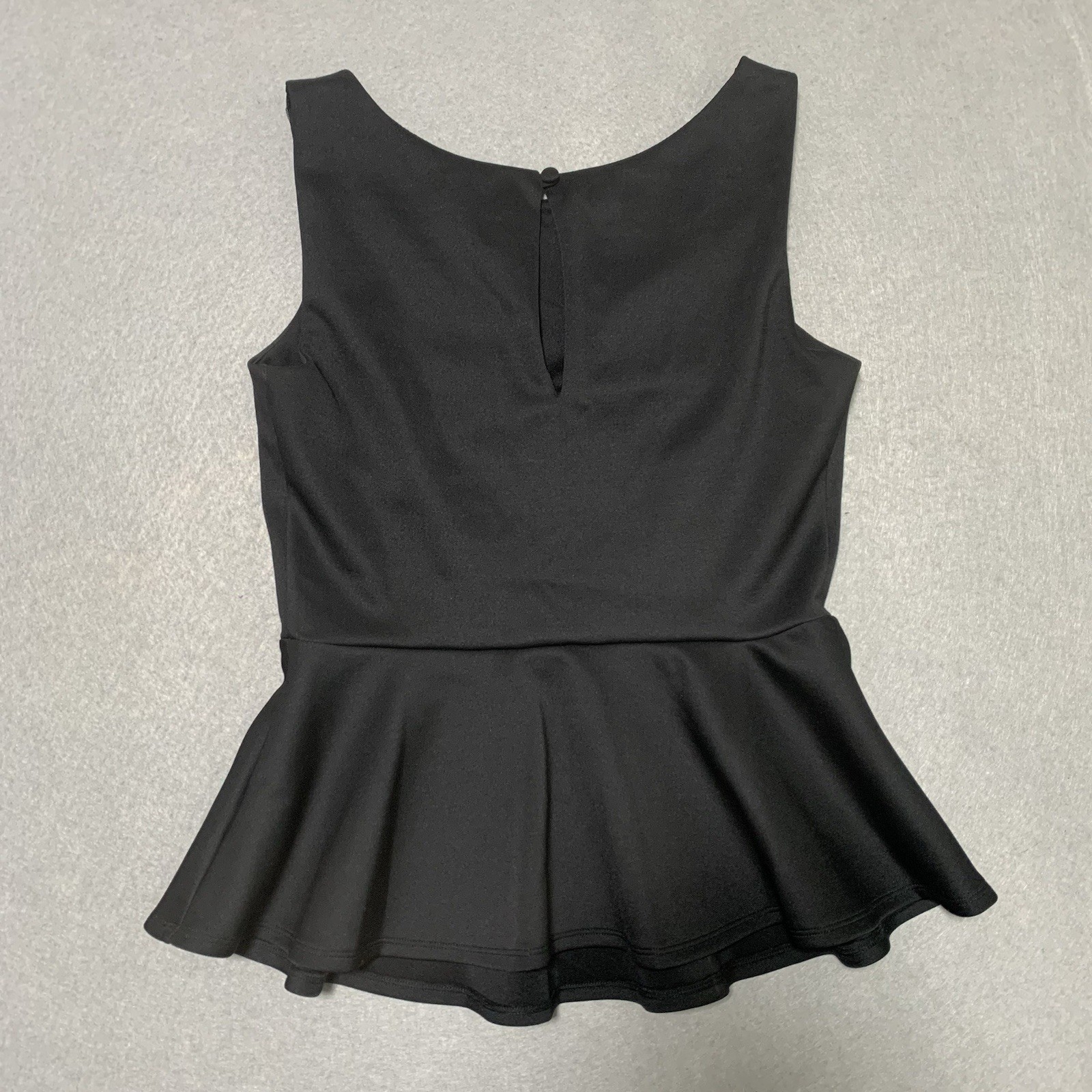Bisou Bisou Black Peplum Top Size S Embellished Beads Neckline Sleeveless