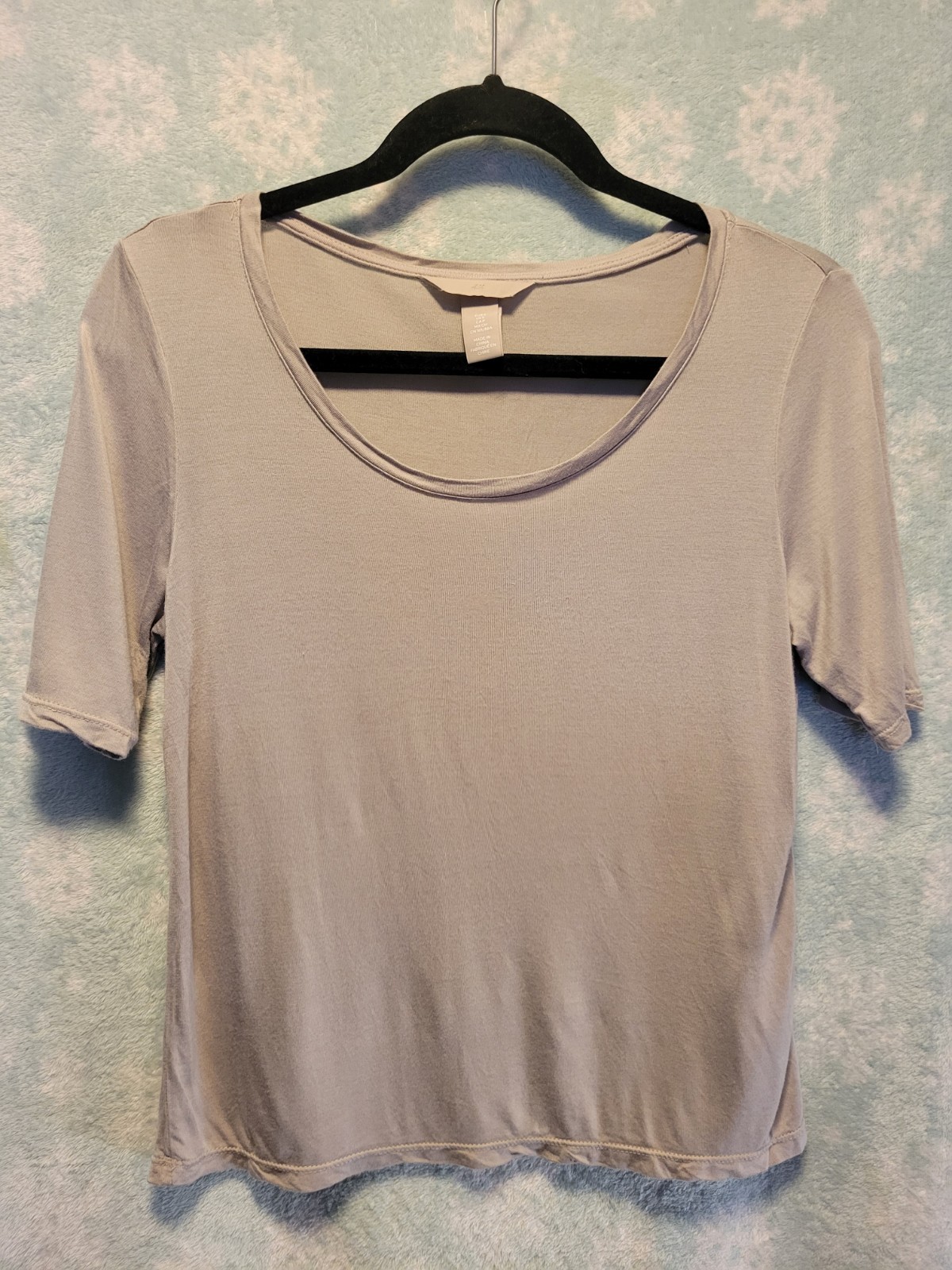 H&M Women Sm Khaki Beige Solid Scoop Neck Short Sleeve Shirt Top Basic Layer