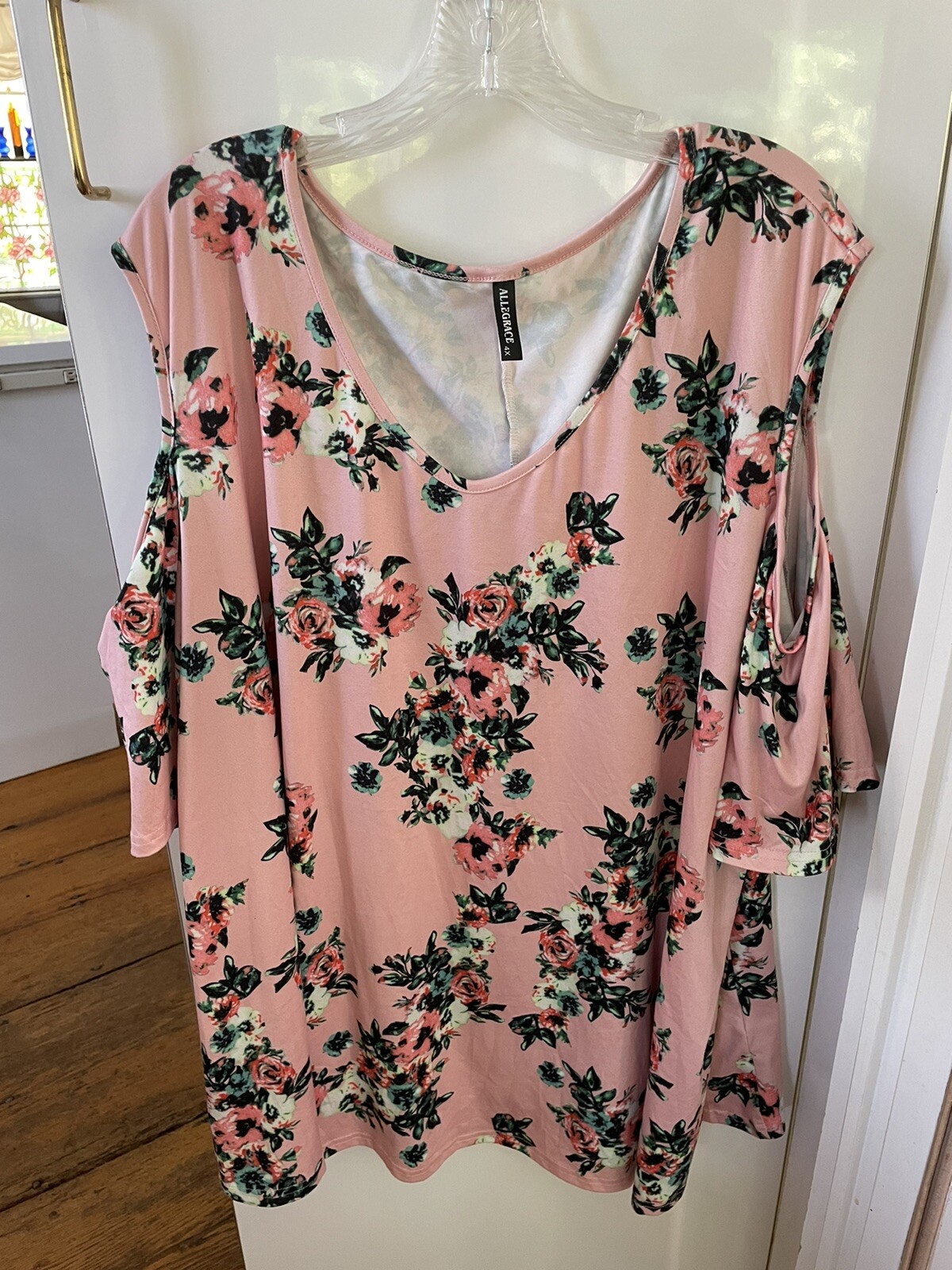 Allegrace Cold Shoulder Floral Multicolor Tunic Shirt Top Size 4X