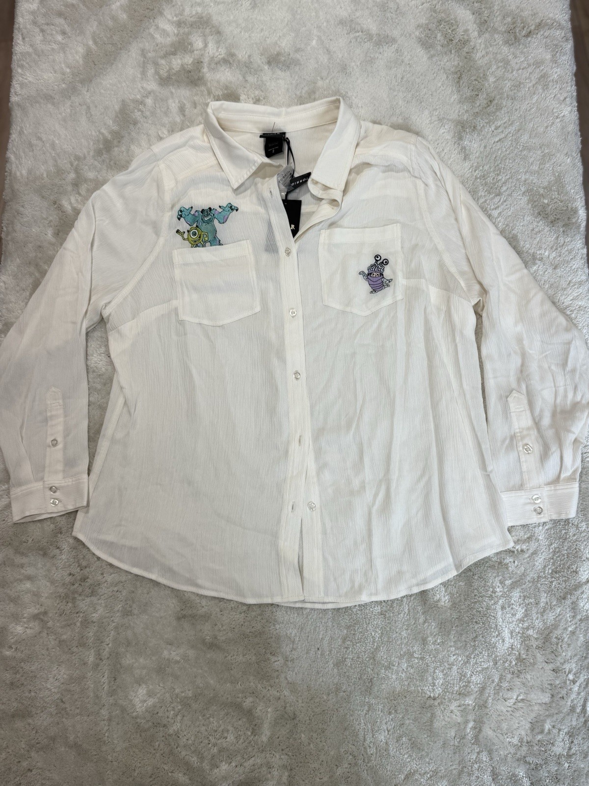 NWT Torrid Disney Pixar Monsters Inc. Embroidered White Button Down Blouse,Size2