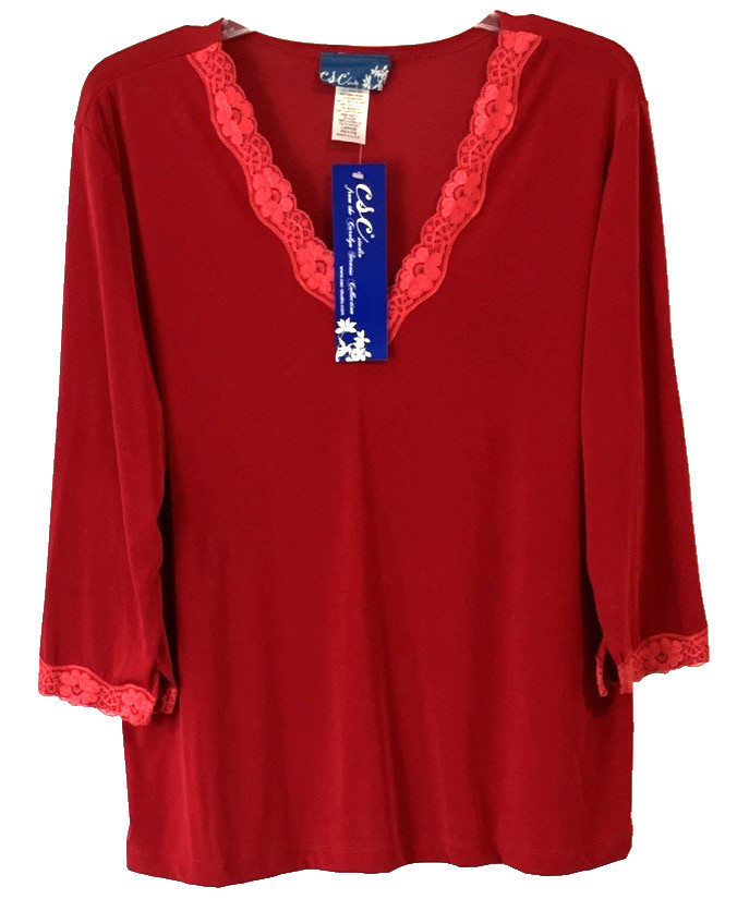 CSC Studio Carolyn Strauss Shirt Stretch Red PL No Wrinkle Pull On Women CB42O