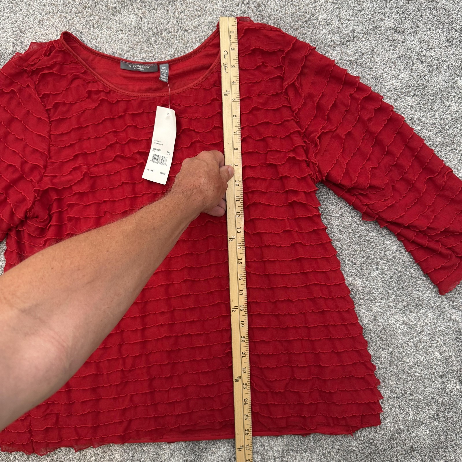 NY Collection Blouse 3X Plus Red Ruffles Holiday Christmas Party Boho Office