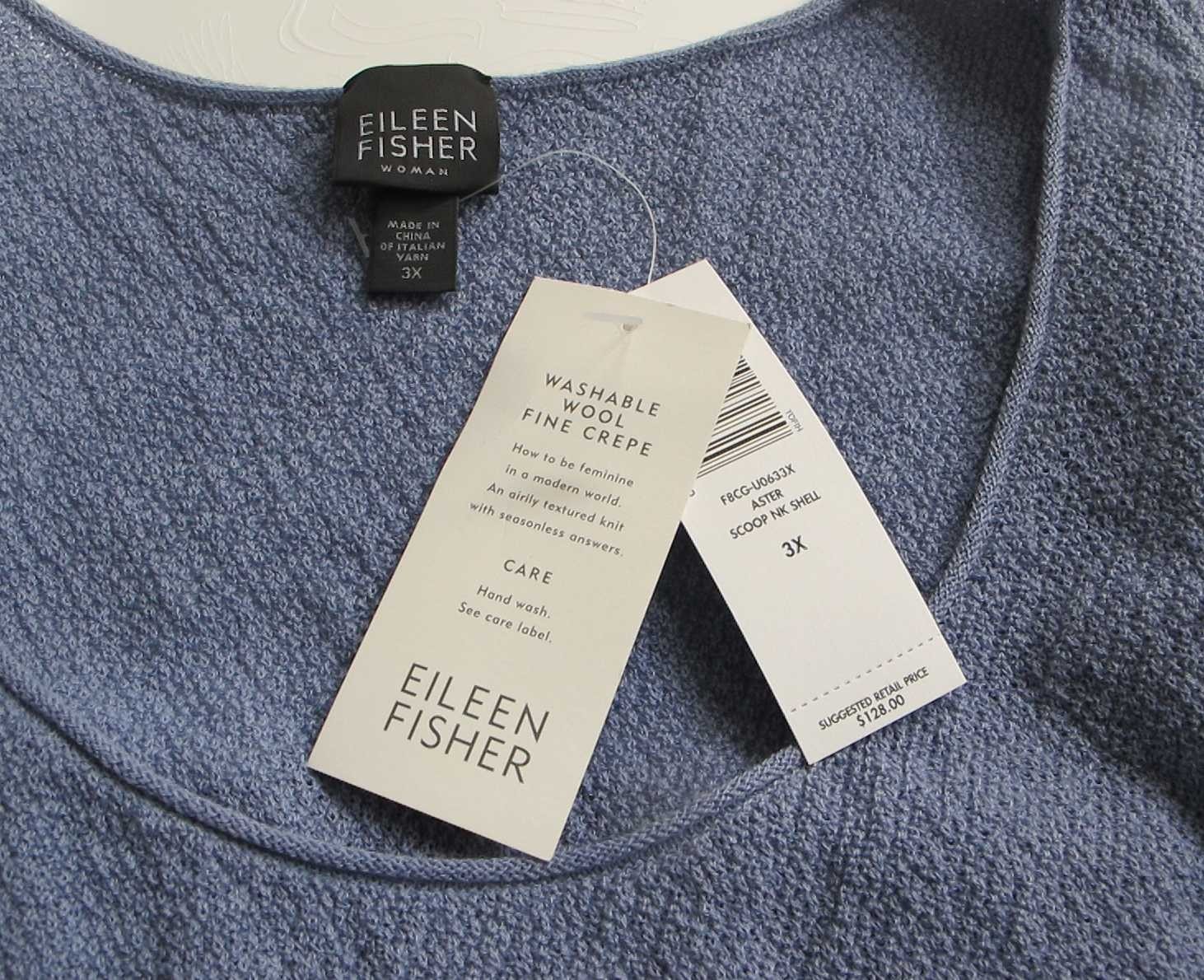 EILEEN FISHER Size 3X Aster Periwinkle Blue 100% Wool Scoop Neck Shell $128 NWT