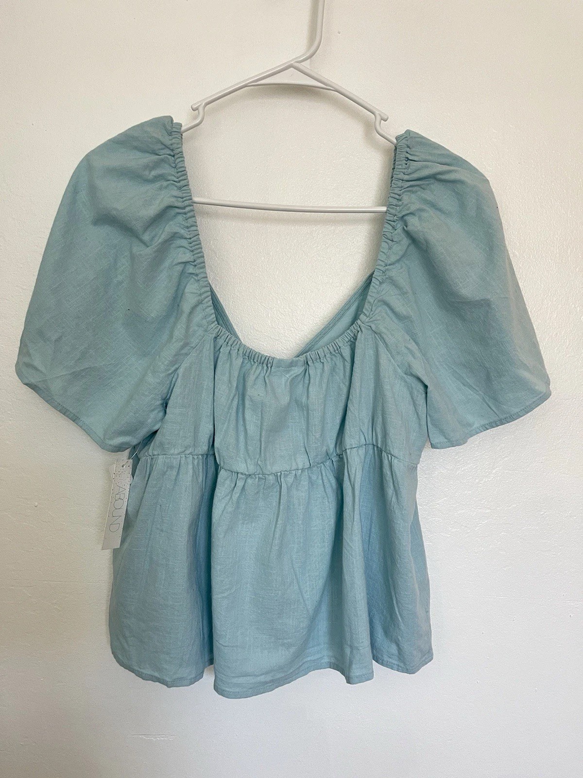 Abound Cropped Flutter Sleeves Top Boho Bustier Sweetheart Neck Large Blue New