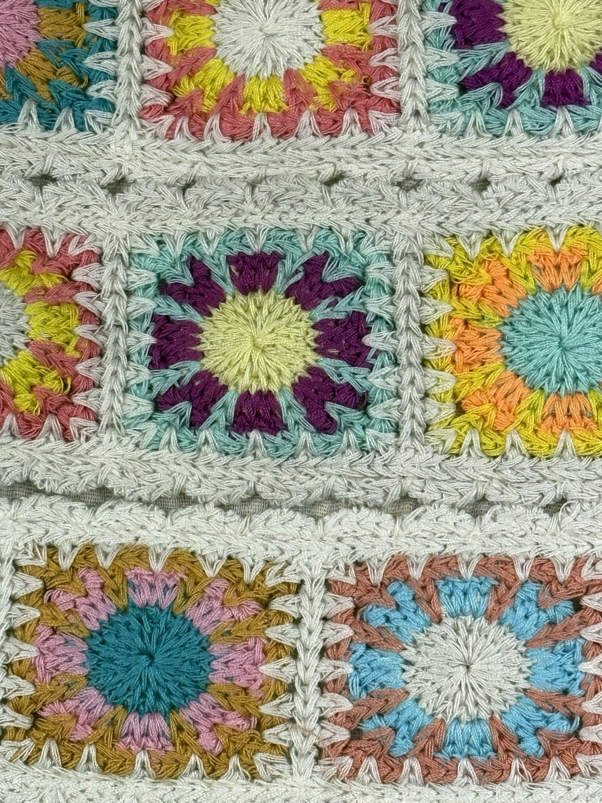 Womens Juniors L Crochet Knit Patterned Crop Top Colorful 70s Hippie Boho