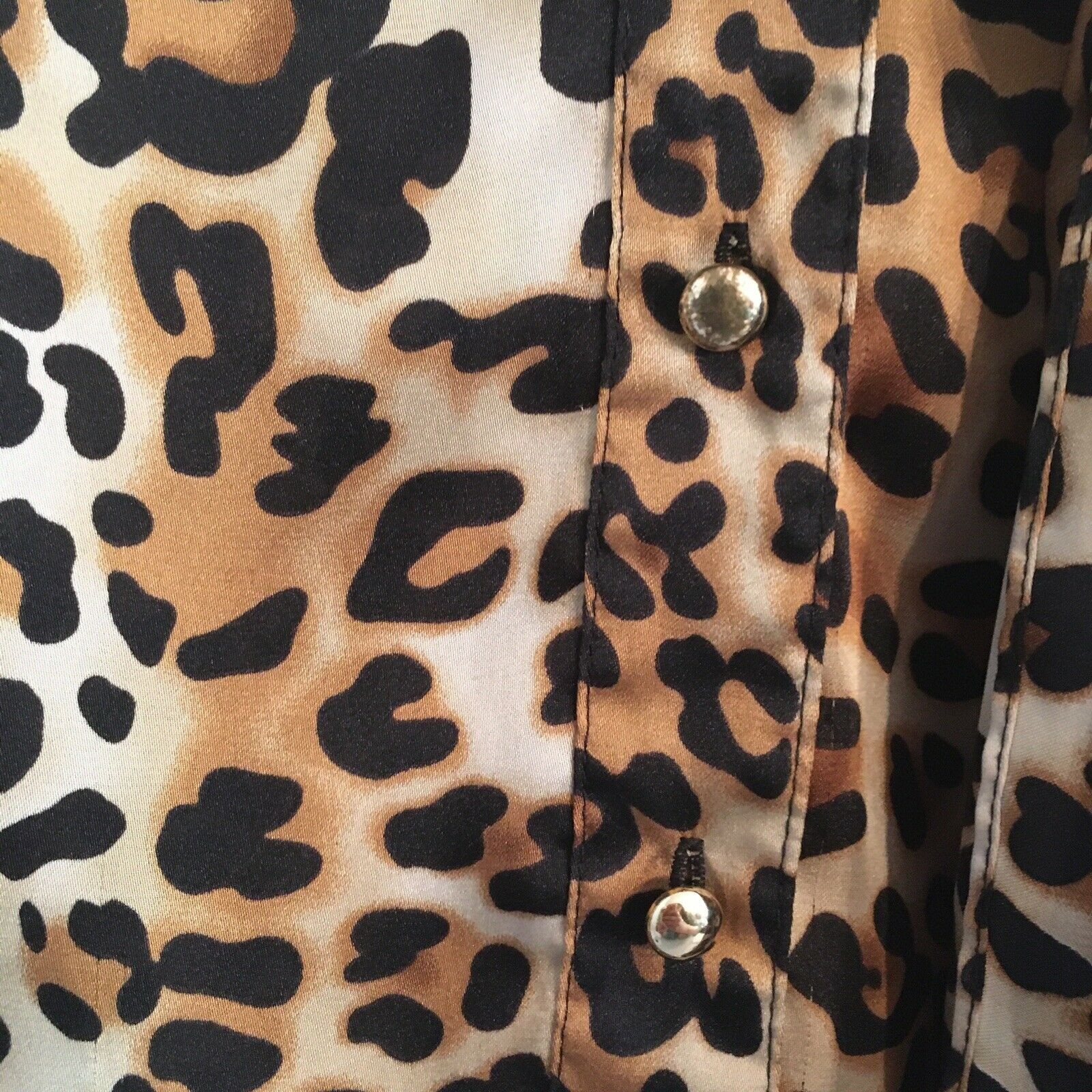 Vintage Chaus size 6 sleeveless blouse self tie neckline tan black animal print