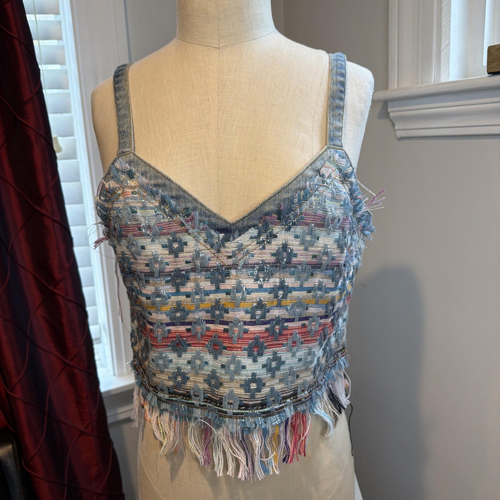 Ramy Brook New York 6 Top Multi Media Denim NWT