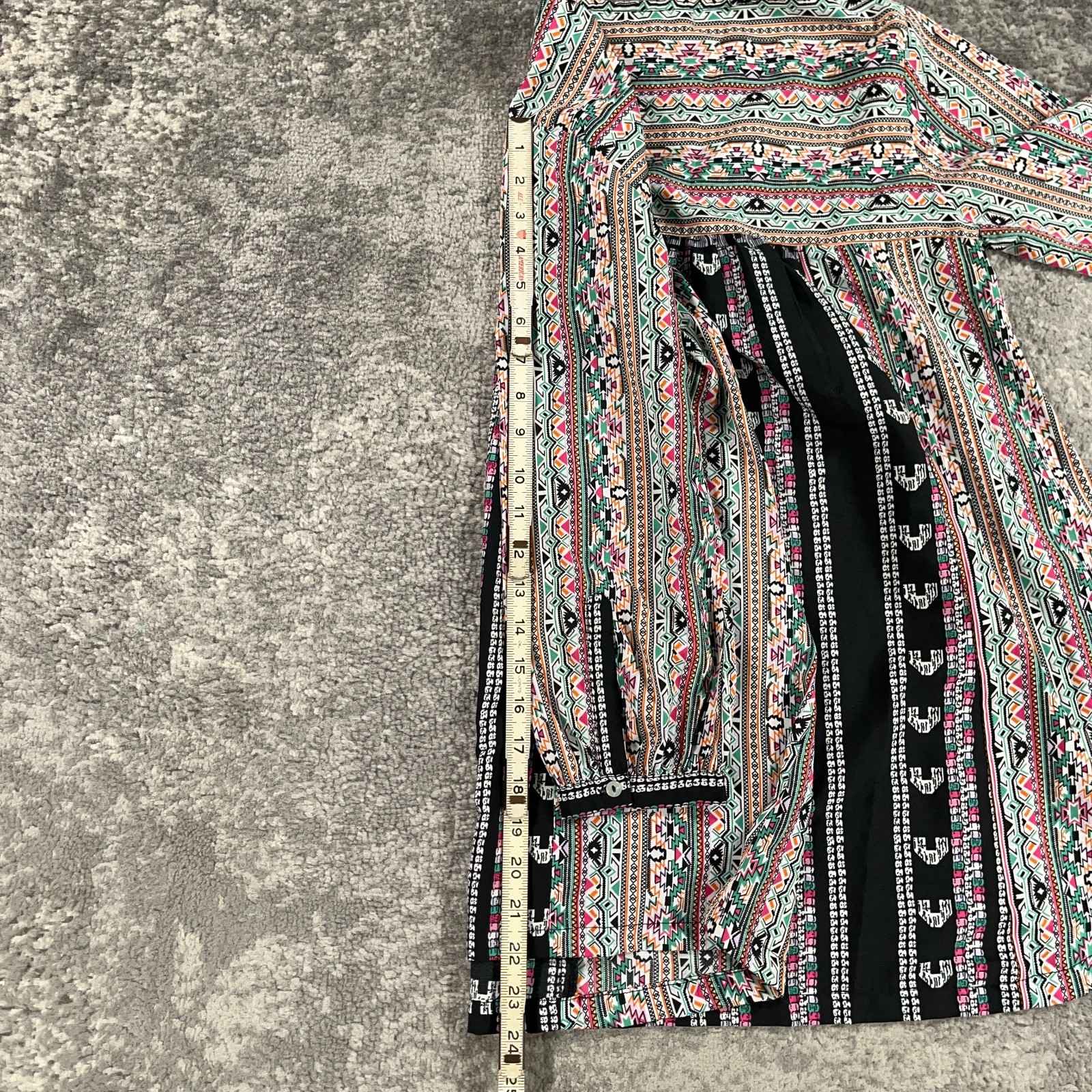World Market Tunic Blouse Womens Small S Black Pastel Aztec Print Peasant Boho