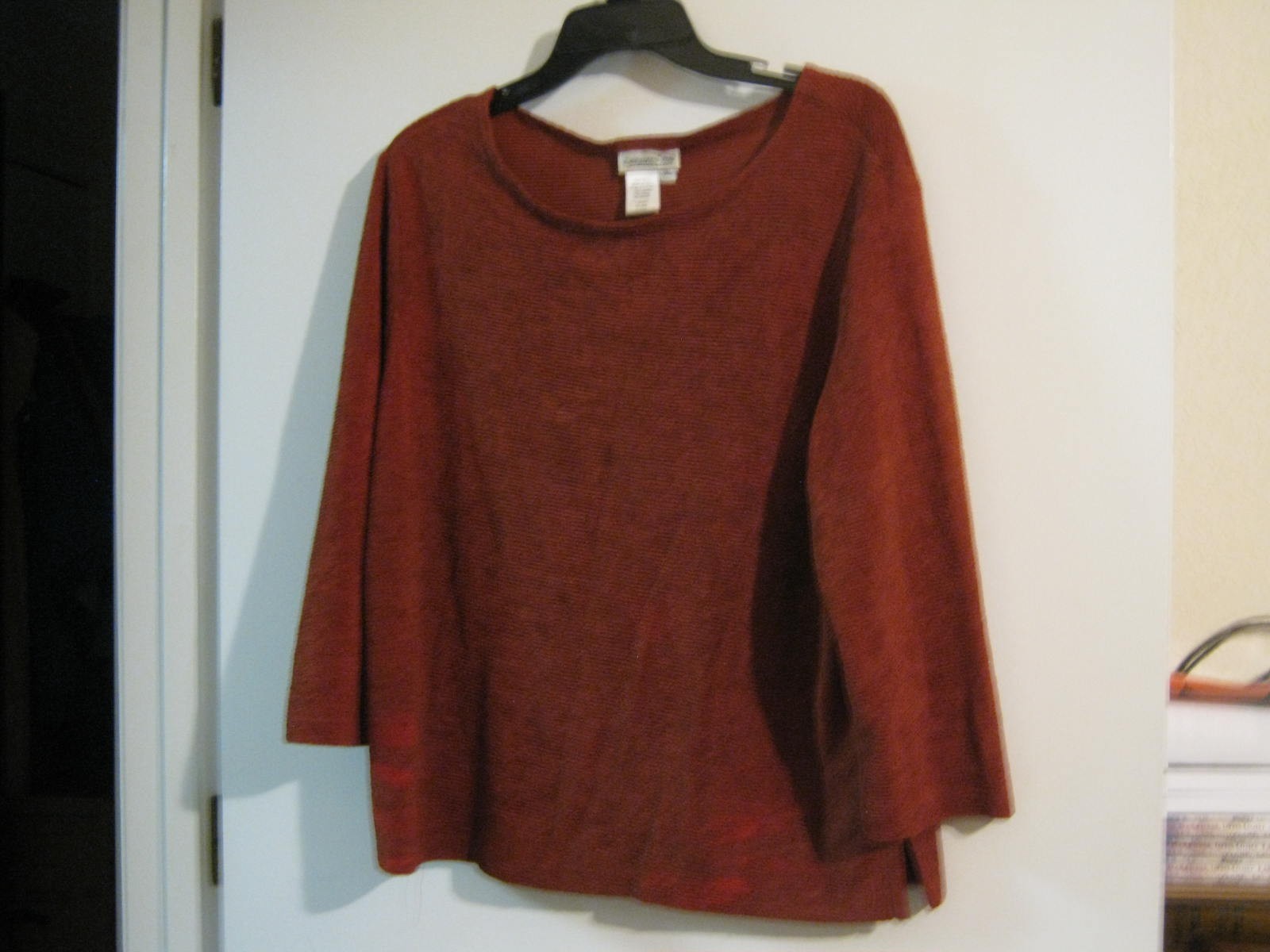 COLDWATER CREEK BURNT ORANGE RIBBED BLOUSE 3/4 Sleeve Pullover Size XL