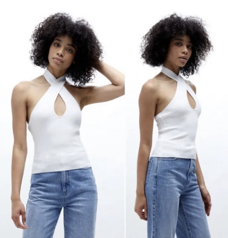 Minkpink Maitland White Tank Top Small S New NWT Sleeveless Ribbed Halter Knit