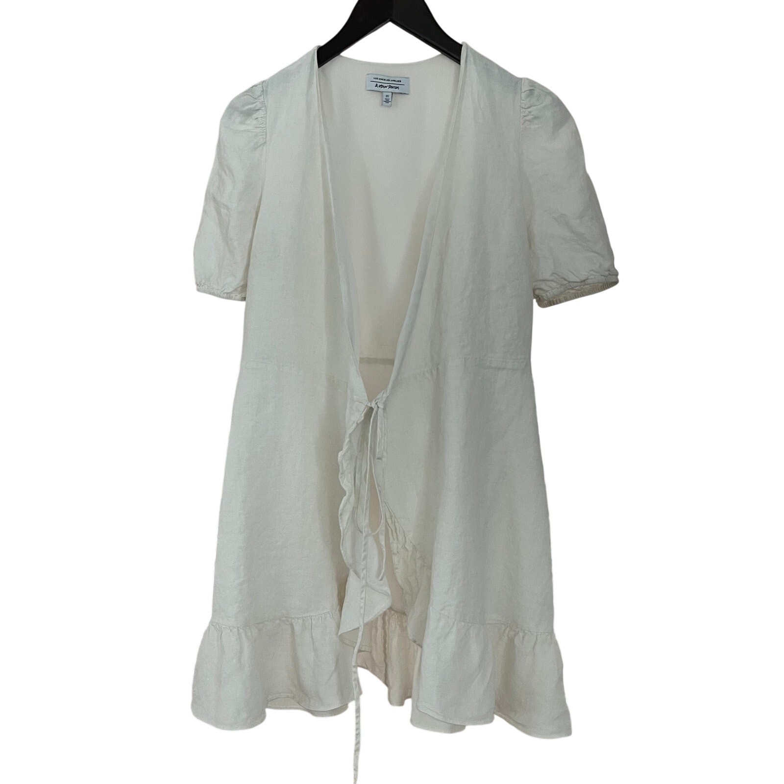 & Other Stories White Linen Tie Front Ruffle Tunic Beach Cover Up Dress 4