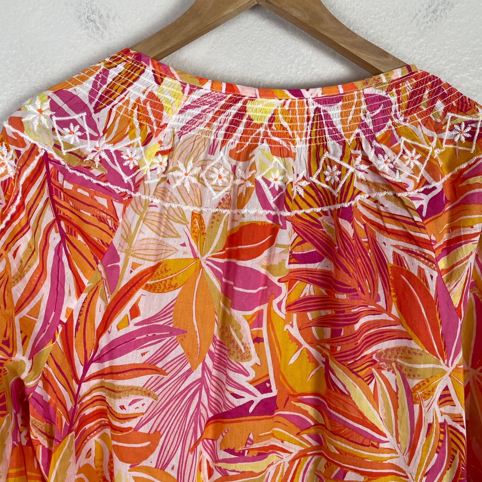 NEW C&C California Medium Tropical Floral Embroidered Tasseled Peasant Tunic Top