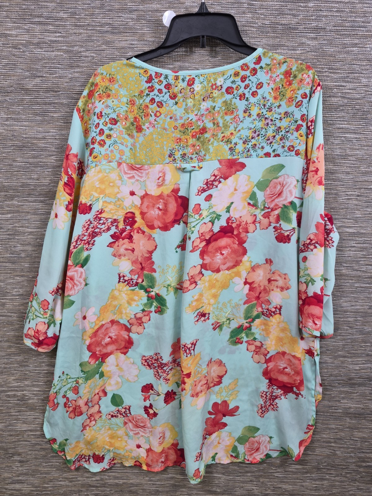 Fig & Flower Floral Blouse Women’s Size 2X Teal Multicolor Peasant Boho