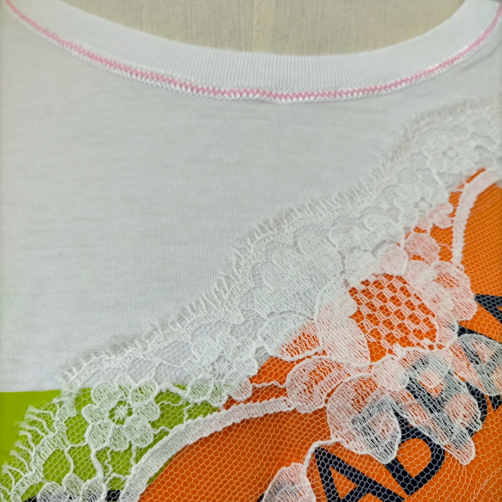 D and G Ladies Cotton Nylon Polyester Top White Pink Lace Size 44 Tops I 3968076