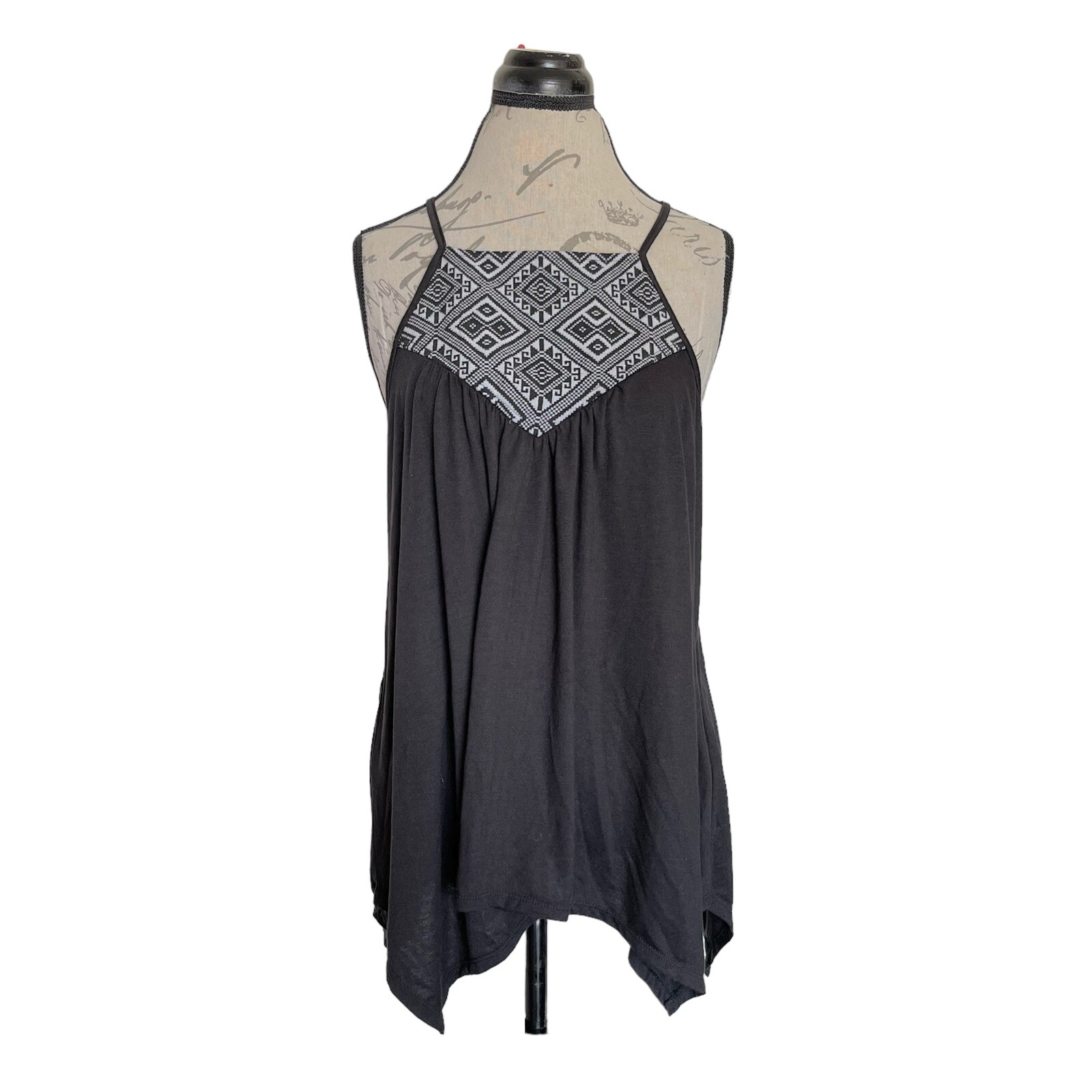 Maurices Womens Blouse Top Size Large Black Swing Halter Tribal Bohemian Western