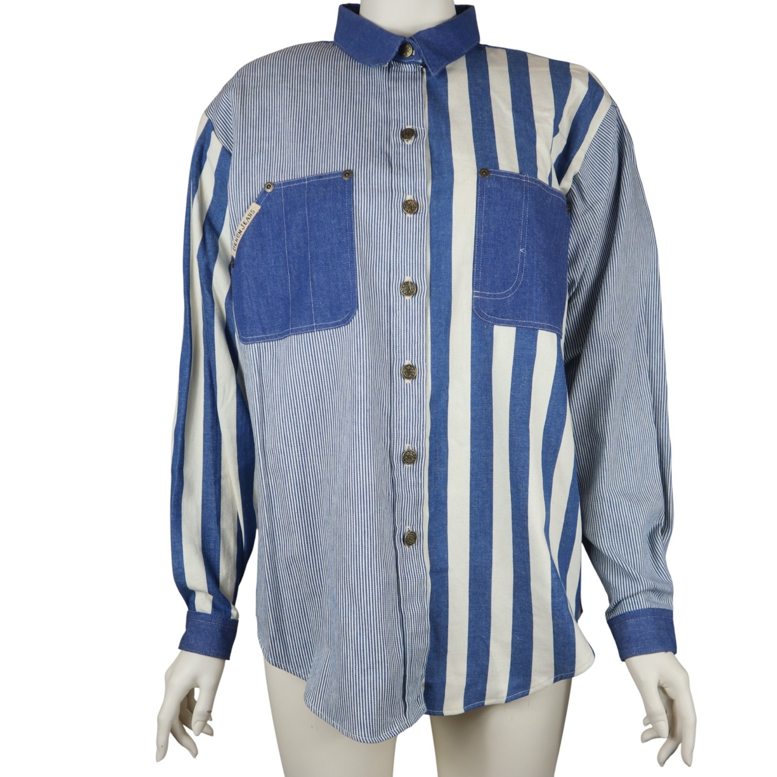 Vintage Denum Jeans Stripe Shirt Western Denim Pockets USA 90s Women’s Medium