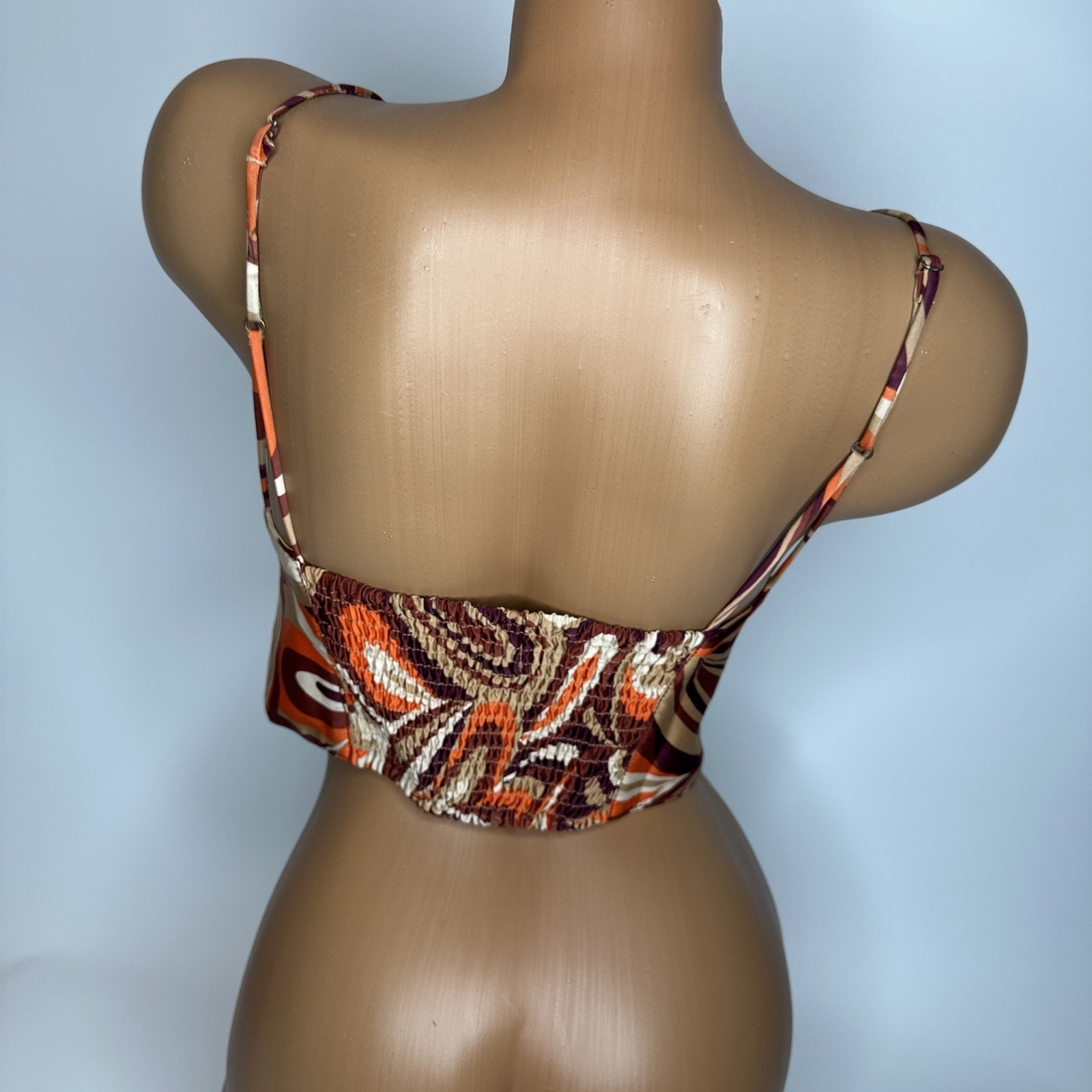 Urban Outfitters Karissa Swirl Corset Bustier Top Medium Orange Brown Retro 70s
