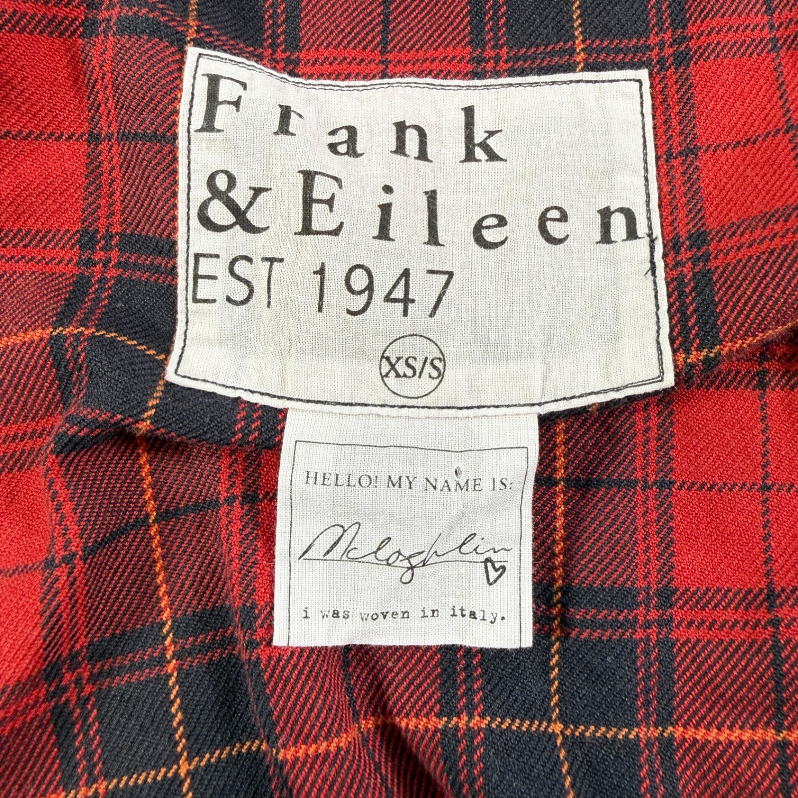 Frank & Eileen McLoghlin Red Plaid Flannel Shirt Sz XS/S Oversized