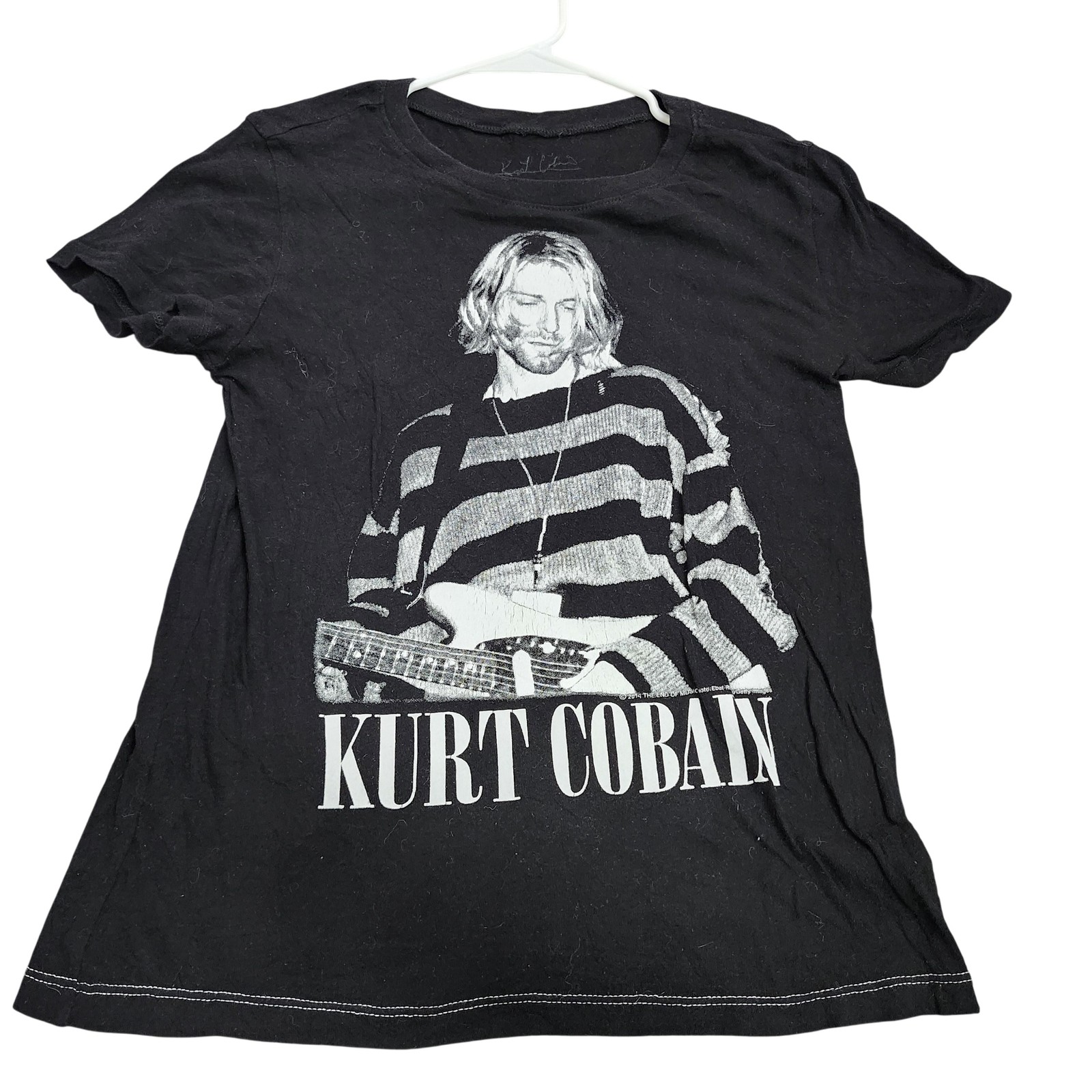 Kurt Cobain Shirt Womens M Black Striped Sweater Photo Band Graphic Tee Top