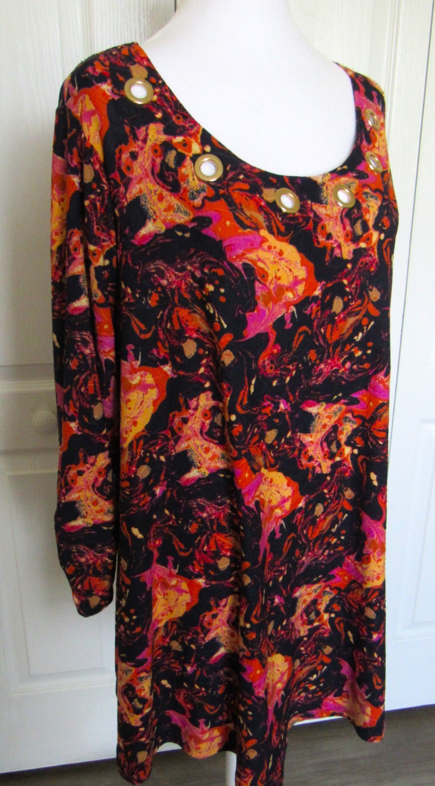 COCOMO PLUS SIZE 1X WOMEN’S TOP BLOUSE ORANGE PINK BLACK 3/4 SLEEVES