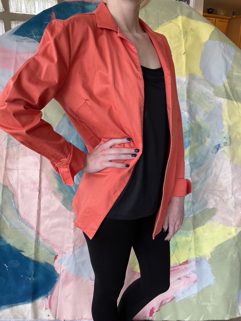 Ladies Blouse Orange V-Neck Button Collared Sz 8 By Logic 97%Cotton & 3%Spandex