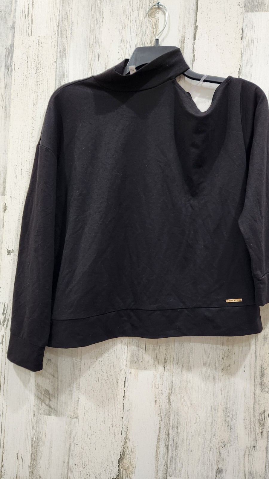 NINE WEST Black Long Sleeve Single Cold Shoulder Mock Neck Blouse Size LARGE*NEW