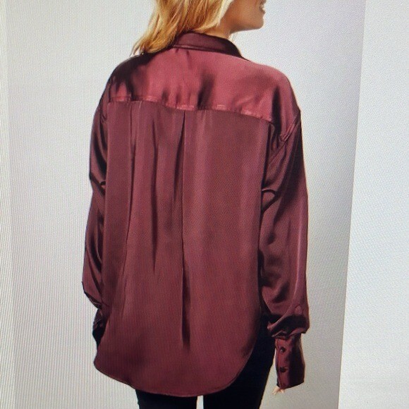 GOOD AMERICAN shine Burgundy Hidden Button front Blouse/Top, S/M