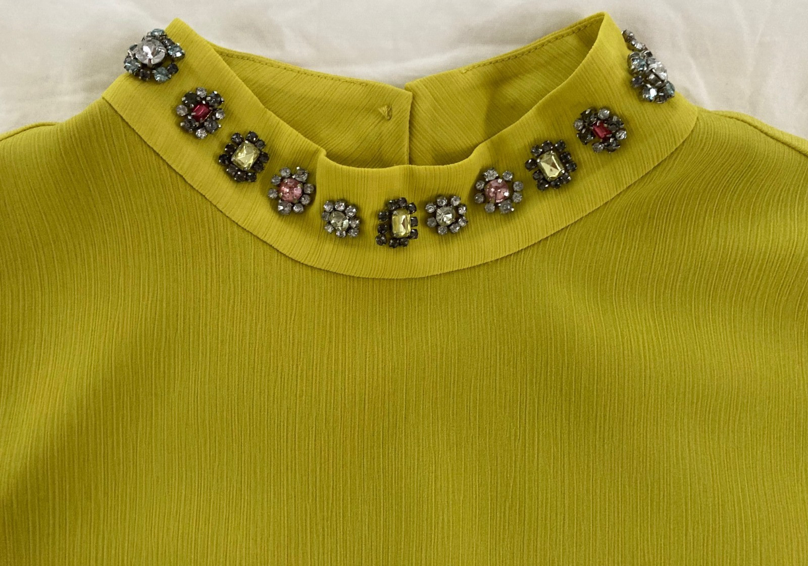 J.Crew Jewel-Embroidered Sleeveless Peplum Top in Burnished Chartreuse, xs