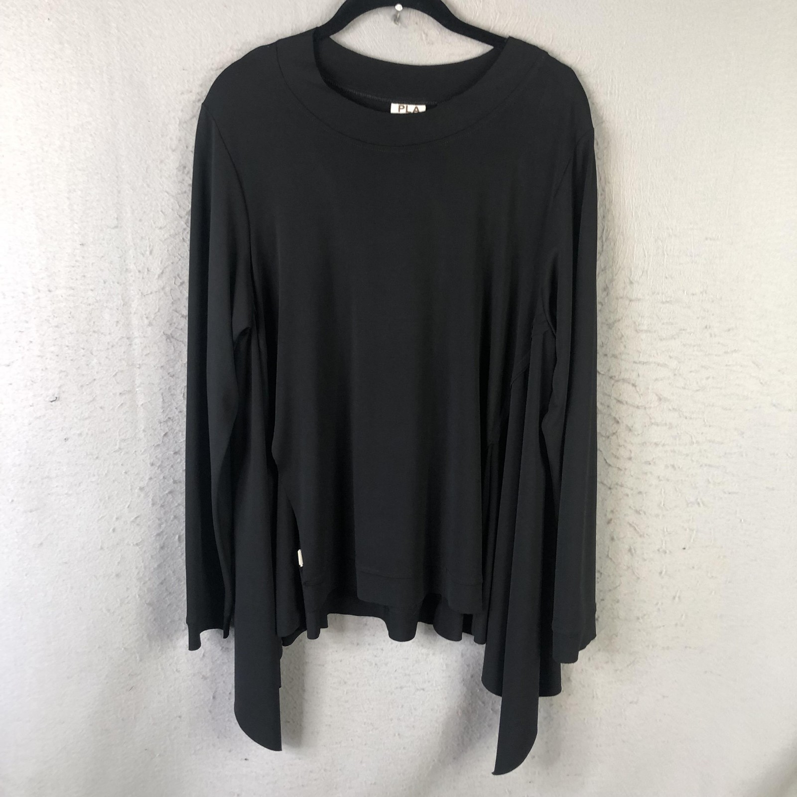 Planet ByLauren G Blouse Womens L Black Draped Hem Lagenlook Artsy Minimalist