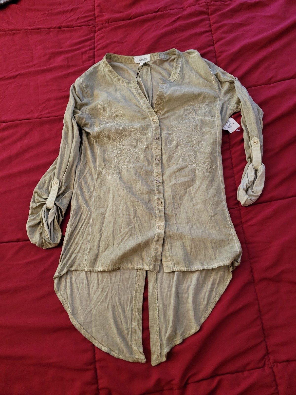 Symmetry Womens Small S Sage Green Shirt Nwt Button Up Boho Cottagecore